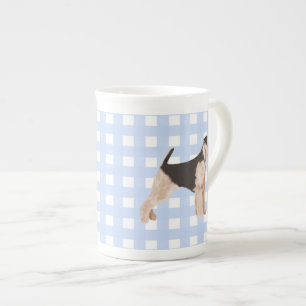 Airedale Terrier Blue Gingham Bone China Mug