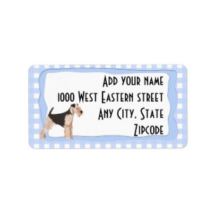 Airedale Terrier Blue Gingham Label