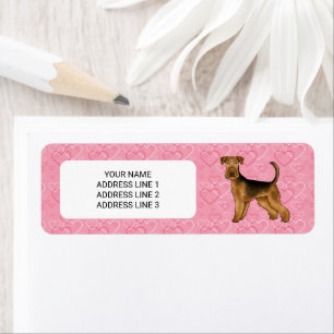 Airedale Terrier Chien Avec Coeurs Rose Et Texte