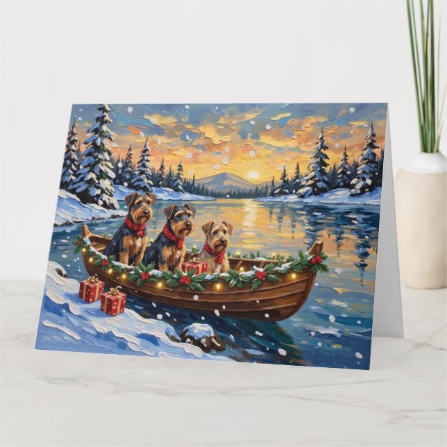 Airedale Terrier Christmas Boat Holiday Card (Front)