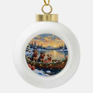 Airedale Terrier Christmas Boat Holiday Ceramic Ball Christmas Ornament