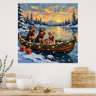 Airedale Terrier Christmas Boat Holiday Poster