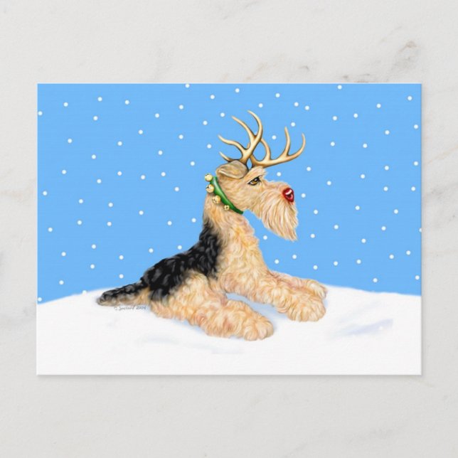 Airedale Terrier Christmas Dale Deer Holiday Postcard (Front)