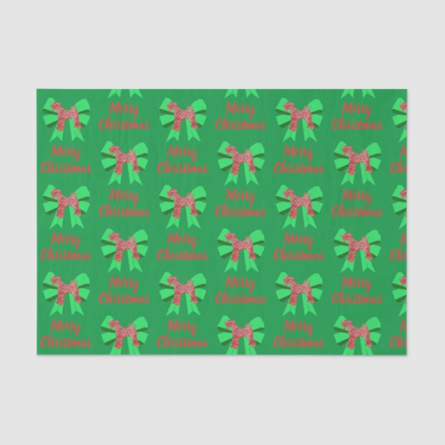 Airedale Terrier Christmas Dog & Green Bow Tissue  Paper (Front)