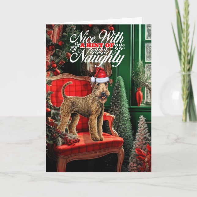 Airedale Terrier Christmas Dog Naughty or Nice Holiday Card (Front)