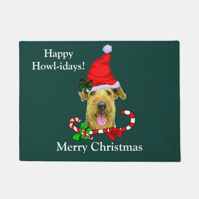 Airedale Terrier Christmas Door Mat (Front)