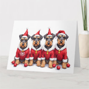 Airedale Terrier Christmas Dress Santa Hat Card