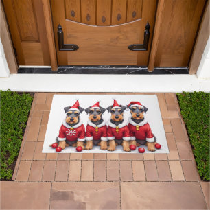 Airedale Terrier Christmas Dress Santa Hat Doormat