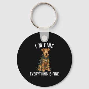 Airedale Terrier Christmas I'm Fine Everything Is  Keychain