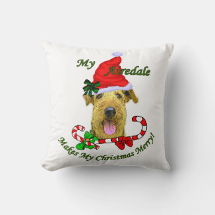 Airedale Terrier Christmas Merry Throw Pillow