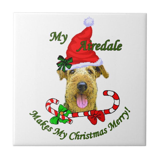 Airedale Terrier Christmas Merry Tile (Front)