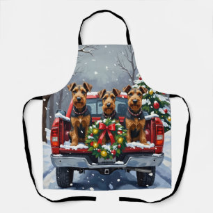 Airedale Terrier Christmas Red Truck Holiday Apron