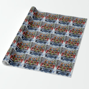 Airedale Terrier Christmas Red Truck Holiday Wrapping Paper