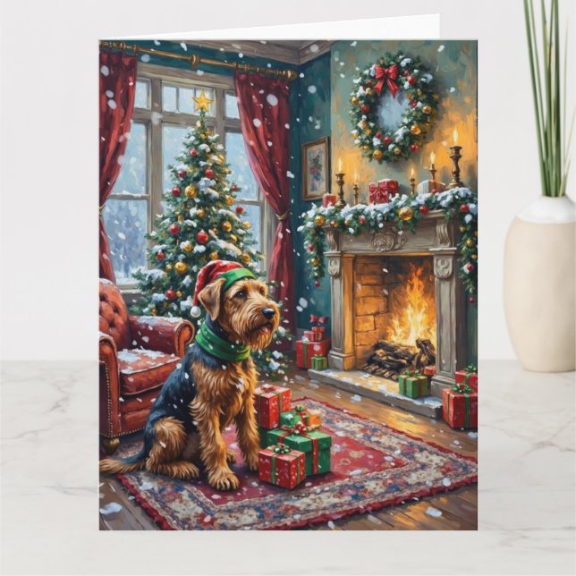 Airedale Terrier Christmas Victorian Living Room Card (Front)