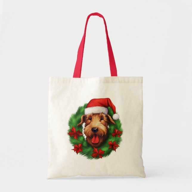 Airedale Terrier Christmas Wreath Tote Bag (Front)