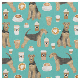 airedale terrier coffee lover turquoise fabric