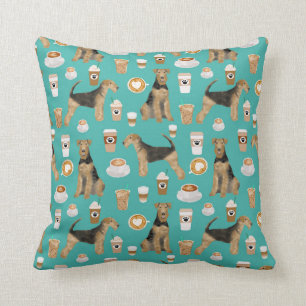 Airedale Terrier Coffee print pillow - dog gift