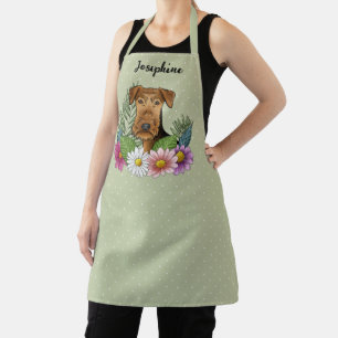 Airedale Terrier Colourful Flowers And Name Green Apron