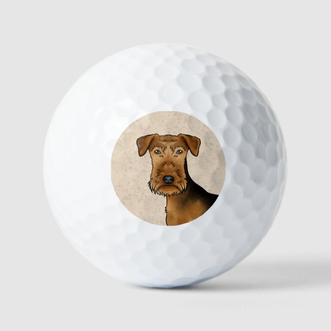 Airedale Terrier Cute Cartoon Dog Head Close-Up Golf Balls (Front)