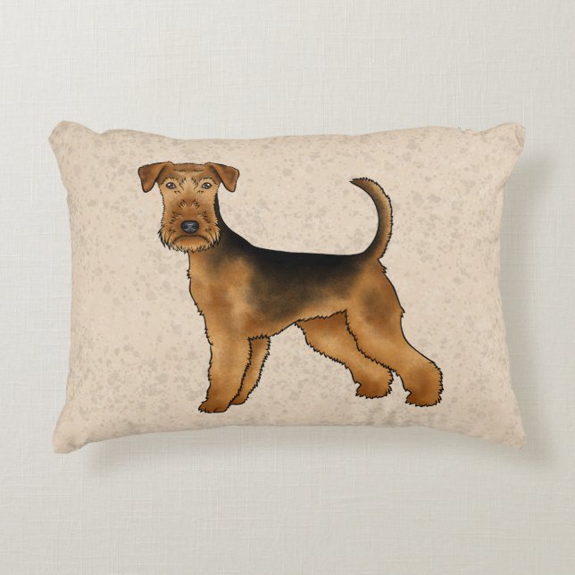 Airedale Terrier Cute Cartoon Dog On Beige Accent Pillow (Front)