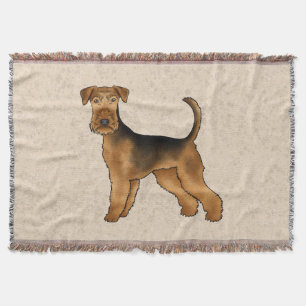 Airedale Terrier Cute Cartoon Dog On Beige Throw Blanket