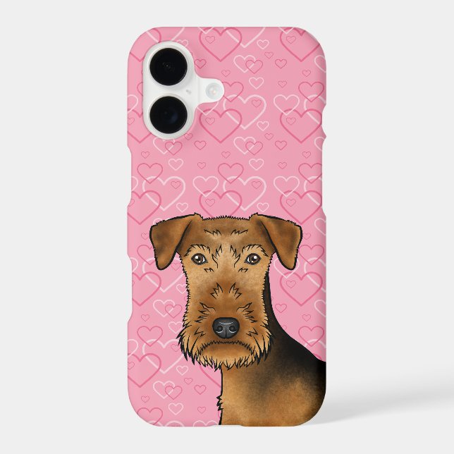 Airedale Terrier Cute Dog Head On Pink Hearts (Back)