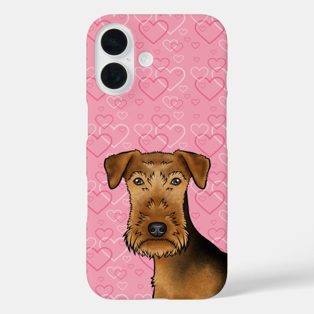 Airedale Terrier Cute Dog Head On Pink Hearts Case-Mate iPhone Case (Back)