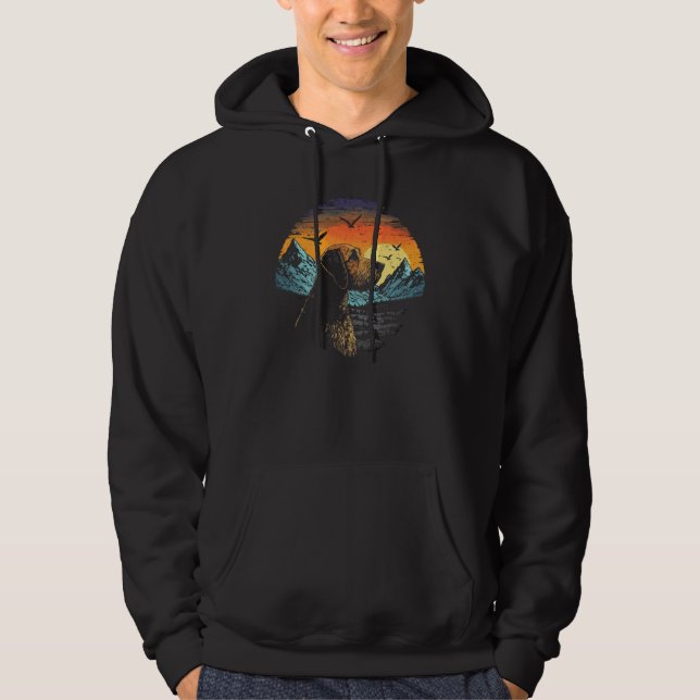 Airedale Terrier Dog and Sun Rising Over Mountains Hoodie (Front)