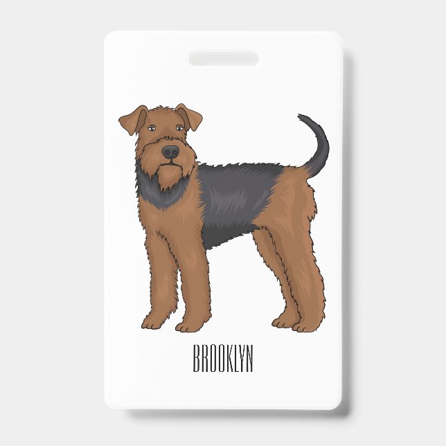 Airedale terrier dog cartoon illustration  badge (Front)