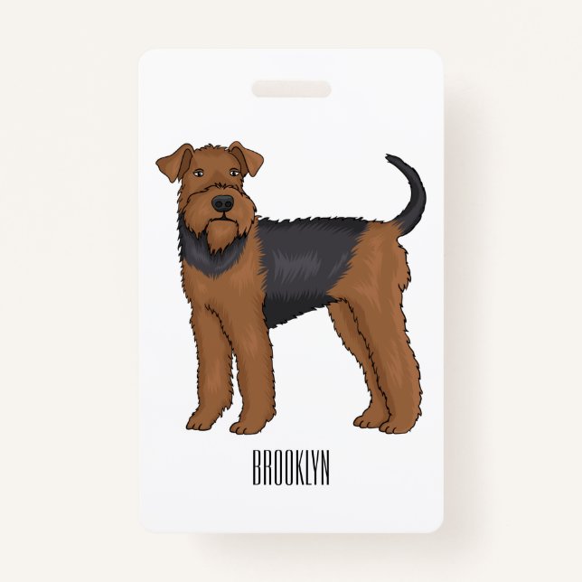 Airedale terrier dog cartoon illustration  badge (Front)