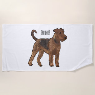 Airedale terrier dog cartoon illustration beach towel