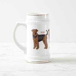 Airedale terrier dog cartoon illustration beer stein