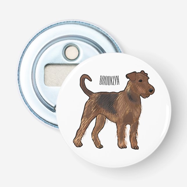 Airedale terrier dog cartoon illustration bottle opener (Front)