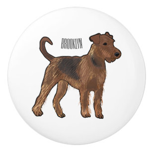Airedale terrier dog cartoon illustration ceramic knob