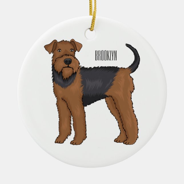 Airedale terrier dog cartoon illustration  ceramic ornament (Front)
