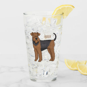 Airedale terrier dog cartoon illustration glass