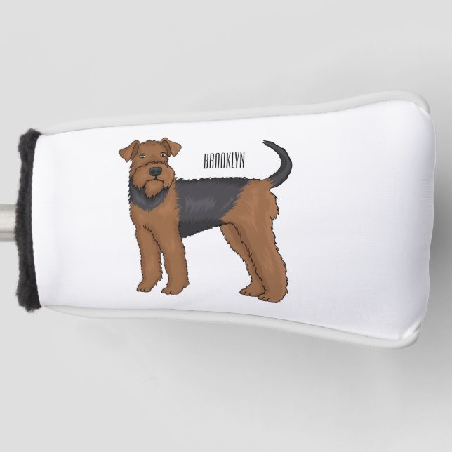 Airedale terrier dog cartoon illustration golf head cover (Front)