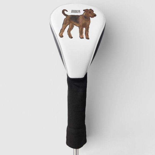 Airedale terrier dog cartoon illustration golf head cover (Front)