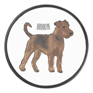 Airedale terrier dog cartoon illustration hockey puck