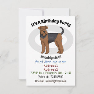 Airedale terrier dog cartoon illustration invitation