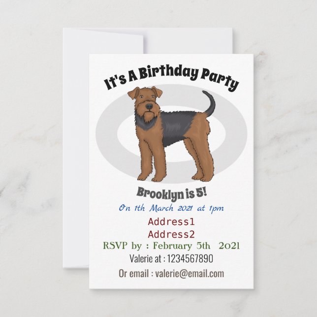 Airedale terrier dog cartoon illustration invitation (Front)