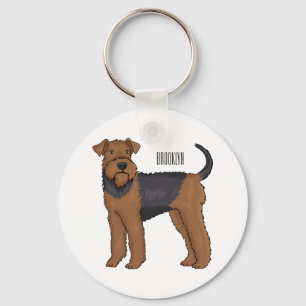Airedale terrier dog cartoon illustration keychain