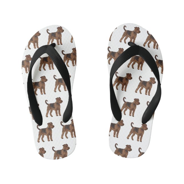 Airedale terrier dog cartoon illustration kid's flip flops (Footbed)