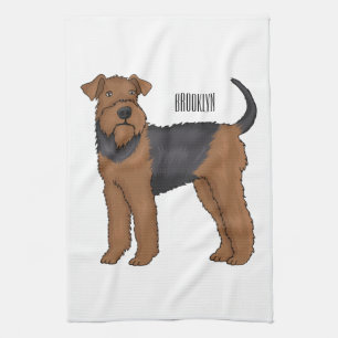 Airedale terrier dog cartoon illustration kitchen towel