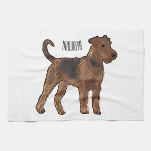 Airedale terrier dog cartoon illustration kitchen towel