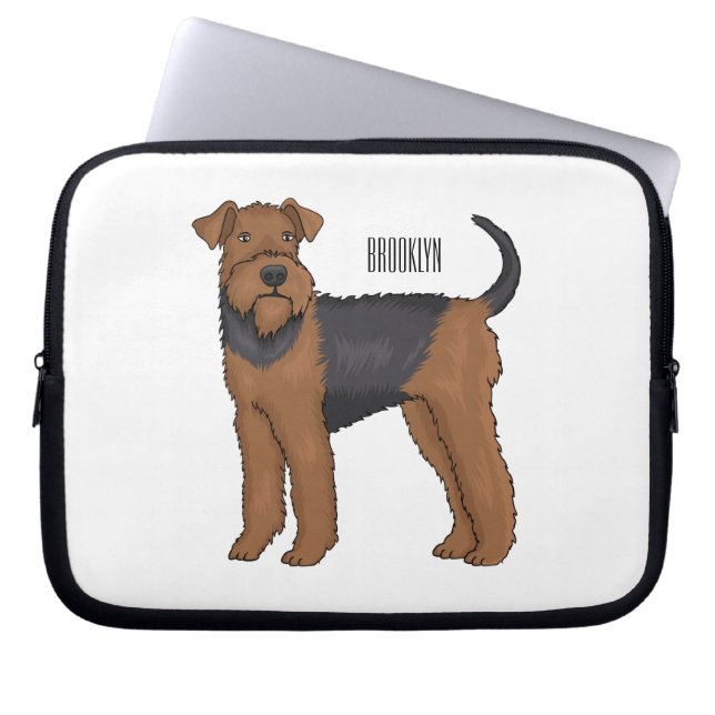 Airedale terrier dog cartoon illustration laptop sleeve (Front)