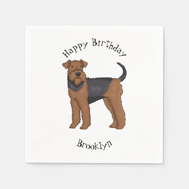 Airedale terrier dog cartoon illustration napkin (Front)