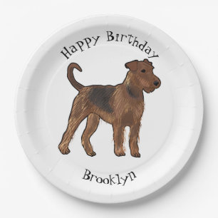 Airedale terrier dog cartoon illustration paper plate