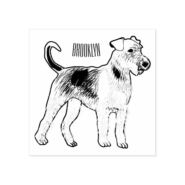 Airedale terrier dog cartoon illustration rubber stamp (Imprint)