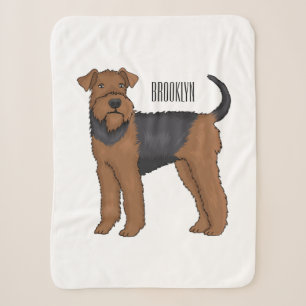 Airedale terrier dog cartoon illustration sherpa blanket